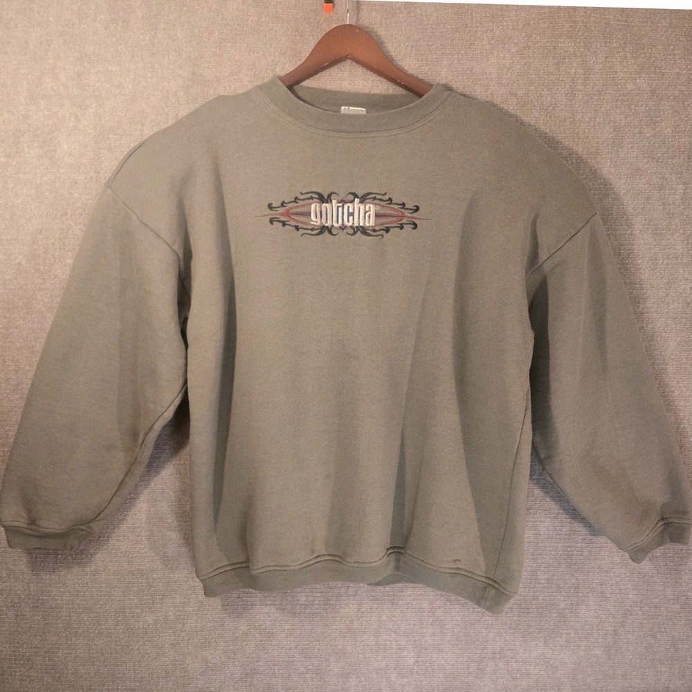 Vintage Gotcha Mens Embroidered Logo‎ Sweatshirt Olive Green Large  90's